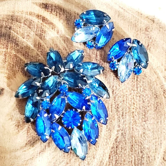 Vtg Juliana blue demi Parure brooch earrings clip on Stunning set ombre 50's 60' - Picture 1 of 16